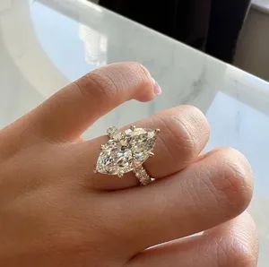 Marquise Cut Moissanite <b>Ring</b> <b>925</b> Sterling <b>Silver</b> Engagement <b>Ring</b> Pave Band Luxury Bridal Jewelry - Product Image 5