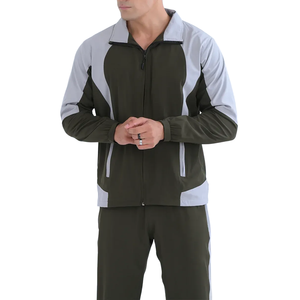Ensemble de survêtement pour homme, vert et gris, veste zippée et pantalon long, respirant, tenue sportive deux pièces - Product Image 4