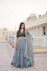 Lehenga choli ชุดแต่งงานอินเดียและปากีสถานพิมพ์ลายดิจิตอลอย่างหรูหราสำหรับงานแต่งงานและปาร์ตี้ - Product Image 4