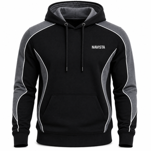 Sudadera con Capucha Unisex Extra Grande Negra 100% Algodón Felpa con Bolsillo Frontal, Casual, Otoñal, Ecológica, Transpirable, con Patrón Geométrico - Product Image 3