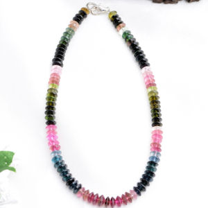 Collar de turmalina natural multicolor con cuentas lisas, piedra preciosa para la elaboración de joyería fina. - Product Image 1