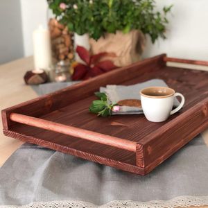 Natural Acacia Wood Durable Serving Tray Smooth <b>Surface</b> Raised Edges Customizable Size Logo Modern Classic Style for Safe Food - Product Image 2