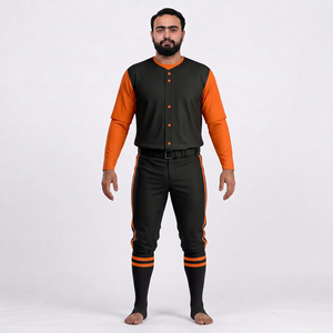 ชุดเบสบอลชาย เสื้อเจอร์ซีย์สีพื้น กางเกงขายาว แขนครึ่งตัว ระบายอากาศ แห้งเร็ว ต้านเชื้อแบคทีเรีย โพลีเอสเตอร์ 100% ติดกระดุม - Product Image 1