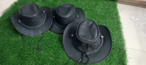 Sombrero vaquero occidental de cuero genuino marrón para hombre y mujer, con ala ancha para proteger la cara y el cuello, incluye una correa de barbilla extraíble. - Product Image 5