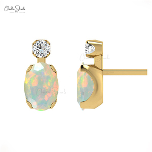 Verified Supplier 7x5mm Ethiopian <b>Opal</b> Studs 14k Solid <b>Gold</b> Diamond Accent Earrings Wedding Anniversary Gift Wholesale Lost - Product Image 1