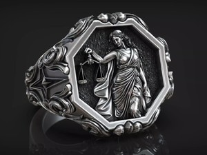 925 Sterling <b>Silver</b> Black Oxidized Lady Justice Orthodox Christian Bezel Setting Gothic Statement <b>Ring</b> for Party - Product Image 1