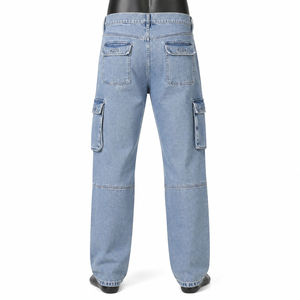 Jean cargo droit personnalisable en coton, taille mi-haute, durable, coupe décontractée, en denim, conçu pour un usage quotidien, OEM - Product Image 5