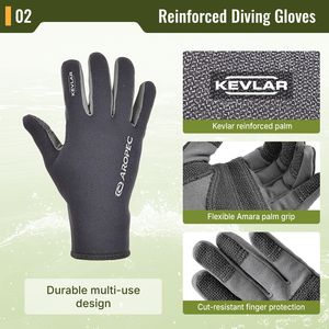 Aropec 2026 Nuevos Guantes de Buceo de Neopreno de 2mm con Kevlar, Palma y Dedos Flexibles de Amara, Correa de Velcro en V - OEM/ODM/OBM - Product Image 3