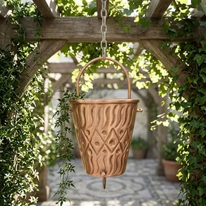 Chaîne de pluie décorative en cuivre gaufré pour la récupération d'eau, pour jardin, patio, extérieur de maison, décoration extérieure pour l'eau de pluie - Product Image 5