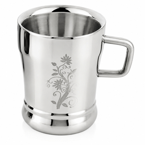 Jarra de Cerveza Vintage de Acero Inoxidable con Asa, Jarra Metálica con Flores en Relieve, Logotipo Personalizado, Grabado Personalizado, Taza para Café o Té - Product Image 4