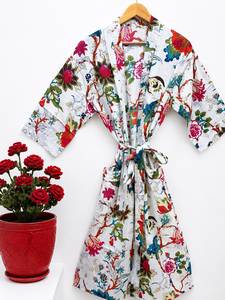 Bata Kimono Floral de Lujo 100% Algodón para Mujer, Estampado Digital, Transpirable, Ligera, para Verano, Ropa de Estar por Casa, Cuello en V - Product Image 2