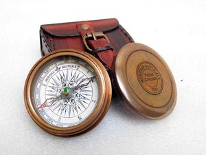 Handcrafted <b>Antique</b> Brass Pocket <b>Compass</b> with Leather Case Vintage Nautical Navigation <b>Compass</b> Gift for Travelers Collectors Cam - Product Image 1