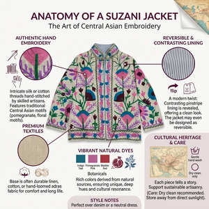 Chaquetas Acolchadas Suzani Florales Hechas a Mano con Bordado Intrincado, Ropa Casual de Invierno de Algodón Transpirable y Ecológico para Boutiques - Product Image 6