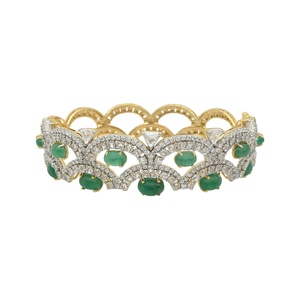 Women's Romantic 10.24 TCW FG VVS Natural Rosecut Diamond Emerald Beaded Wedding <b>Bangle</b> 18K <b>Gold</b> with Latest Design - Product Image 1