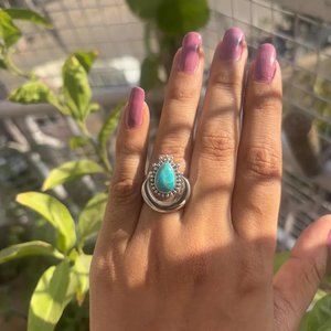 Anillo de Plata de Ley 925 con Turquesa Genuina en Forma de Luna Creciente, Joyería Bohemia con Piedras Preciosas para Mujer - Product Image 4