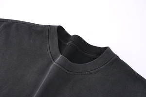 Men's <b>Black</b> <b>Plain</b> Cotton <b>T</b>-<b>Shirt</b> Short Sleeve O-Neck Loose Fit Casual Woven Solid Color Breathable Streetwear 300g - Product Image 4
