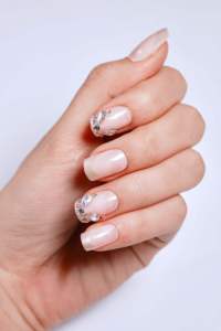 Milky Nude Luxury <b>Nail</b> Tips Jeweled Press-On Design Medium Square ABS Artificial <b>Nail</b> <b>Set</b> OEM/ODM Bulk - Product Image 3