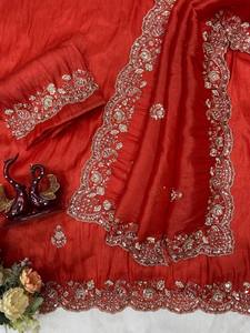 New Embroidered Designer Saree With Floral Motifs And Sequin Work For <b>Wedding</b> Occasions - Product Image 1