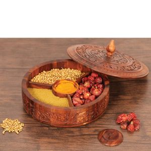 <b>Wooden</b> Masala <b>Box</b> For Traditional Indian Kitchen Spice Storage With Durable Handmade Artisan Finish - Product Image 3