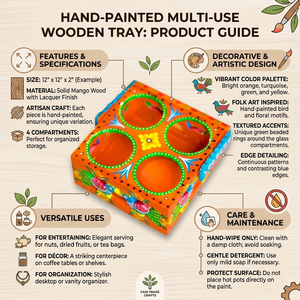 Plateaux en bois de teck peints à la main, qualité supérieure, écologiques, pour la décoration de la maison, le service, les cadeaux, l'hôtellerie, décoratifs artisanaux - Product Image 6