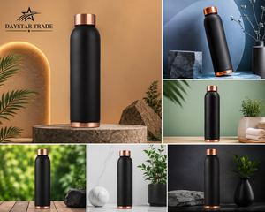 Bouteille d'eau en cuivre Daystar Trade avec couvercle en cuivre noir, design classique écologique, portable, pour usage extérieur, 34 oz - Product Image 3