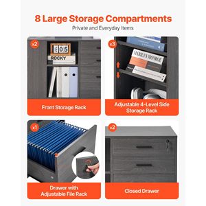 Armadietto Portadocumenti in Legno Regolabile a 3 Cassetti con Presa Elettrica, Mobile con Ruote e Ripiani Regolabili - Product Image 4