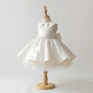 Robe de Soirée de Luxe Harmony pour Filles, en Satin Ivoire, Coupe Asymétrique, Ornée de Perles et Nœud, Tenue de Cérémonie pour Enfants, Personnalisable OEM - Product Image 1