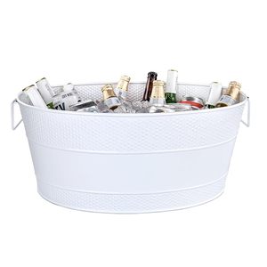 Bañera para Bebidas Galvanizada Blanca, Cubeta de Hielo Metálica Grande para Fiestas, Enfriador de Vino, Bañera Enfriadora de Bebidas para Barbacoas, Bodas y Eventos - Product Image 2