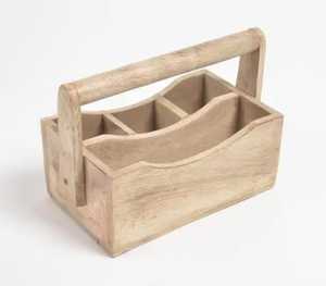 Wooden Cutlery Holder with Handle Multi Compartment Utensil Organizer <b>Kitchen</b> <b>Table</b> Storage Box Rustic Wooden Rack - Product Image 1