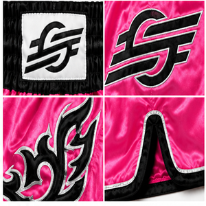 Pantalones Cortos de Boxeo Rosa con Diseño de Llama Negra, Logotipo Frontal, Unisex, Corte Regular para Adultos, Transpirables, Ligeros, de Secado Rápido, Duraderos, para Combate - Product Image 5