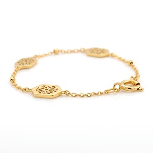 Gold Plated Minimalist <b>Bracelet</b> with Freshwater Pearl Asscher Cut Diamonds Hexagon Links & Chain Design for Everyday Wear - Product Image 2