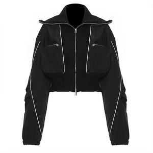 Streetwear coupe-vent de jogging blouson bombardier en nylon zippé mode dames vente en gros veste unie décontractée respirante pour femmes - Product Image 1