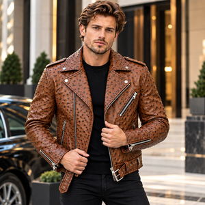 Chaqueta de Motociclista de Cuero Genuino con Grabado de Piel de Vaca para Hombre, Invierno - Product Image 1