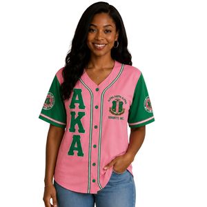 Pink Green Baseball Jersey Button Front Team <b>Shirt</b> With Embroidered Crest Graphic Short Sleeve Sports Apparel - Product Image 1
