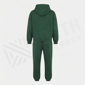 Survêtement unisexe vert à capuche, couleur unie, en coton, longueur intégrale, décontracté, avec poches latérales, taille élastique, style automne - Product Image 2