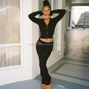 Conjunto de Dos Piezas de Punto con Cierre de Poliéster para Invierno 2026, Sudadera con Capucha y Pantalones de Punto para Mujer - Product Image 4