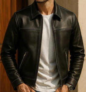 Men's Winter Plus Size Safari Leather Jacket Stand Collar Front Pockets Quilted <b>Detail</b> Heated Breathable Customizable Size Color - Product Image 3