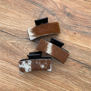 Pinzas de pelo de piel de vaca grandes personalizadas de marca, pinzas de pelo occidentales personalizadas, accesorios de cuero genuino para ocultar el pelo para mujer - Product Image 3