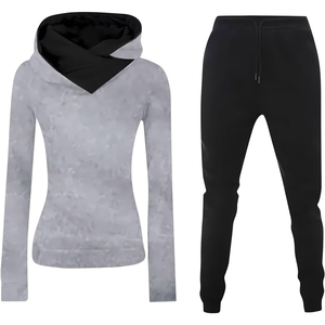 Women's Casual Hooded Tracksuit Set Solid Color Cotton <b>Spandex</b> Full Sleeve Drawstring <b>Pants</b> Breathable Regular Fit Autumn Wear - Product Image 5