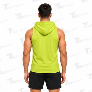 Camiseta sin mangas con capucha para hombre, color verde lima, de secado rápido, poliéster, deportiva, con logo impreso en la parte delantera, transpirable. - Product Image 4