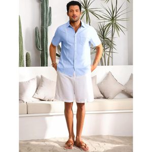 Camisa de Guayabera cubana para hombre 2025, Top informal de manga corta con botones de algodón 100% con bolsillo para bodas en la playa de verano - Product Image 1