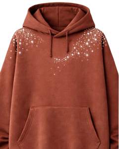 Sudadera con capucha para hombre, color naranja óxido, con pedrería, extragrande, de forro polar grueso, con bolsillo canguro, estilo streetwear personalizado, de fabricante - Product Image 1