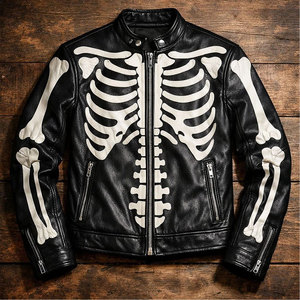 Black Skeleton Bones Leather <b>Biker</b> <b>Jacket</b> Gothic Skull Motorcycle <b>Jacket</b> Factory Wholesale - Product Image 2