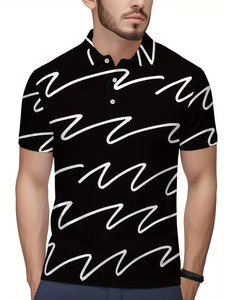 Latest Design Striped Short Sleeve Printed Knitted Jersey Men's Plus Size Summer Casual Shirts Breathable Eco-Friendly 100% - Product Image 2