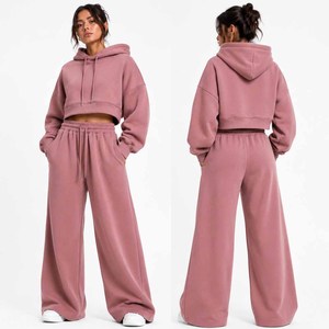 <b>TWIN</b> CITY <b>Women's</b> Full Length Oversized Hoodie Wide Leg Tracksuit Dusty Rose Heavyweight French Terry 100% Cotton Quick Dry - Product Image 3