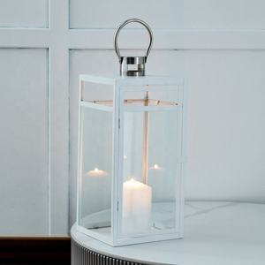 Decoración para el Hogar, Portavelas de Metal Blanco con Tapa Plateada, Elegantes Faroles Decorativos para el Suelo - Product Image 3