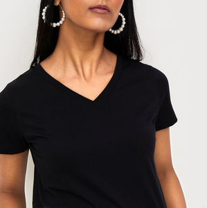 Camiseta de Verano Personalizada para Mujer, Cuello en V, Manga Corta, Moda Femenina, Tejido de Punto, Color Sólido, Informal - Product Image 6