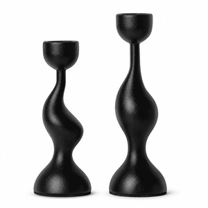 <b>Black</b> Wavy <b>Candlestick</b> Holder Set of 2 for Home Decoration Stainless Steel Durable - Product Image 2