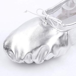 Ballet Dance Shoes Split Sole Slipper <b>Flats</b> Ballet Dance Silver Leather Shoes for Girl Kid Women - Product Image 3
