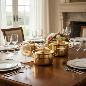 Ensemble de casseroles de luxe en acier inoxydable martelé doré, écologique, avec boutons de couvercle papillon, compatible gaz et induction, pour mariage et décoration intérieure - Product Image 4